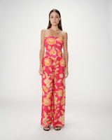 Pantalon fluide imprimé floral taille élastique fuchsia Woods