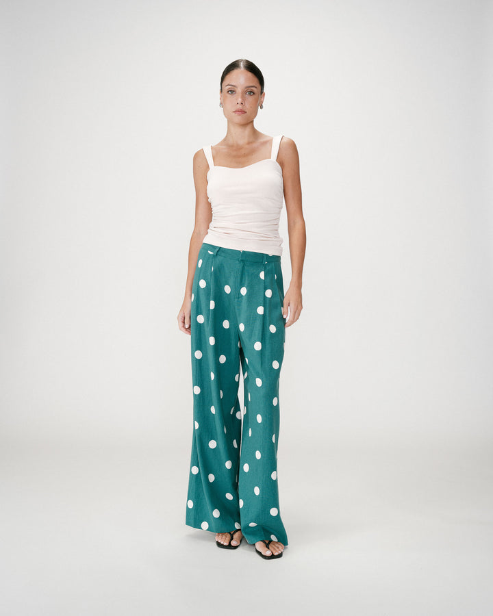 Pantalon large à pois emeraude Wynell