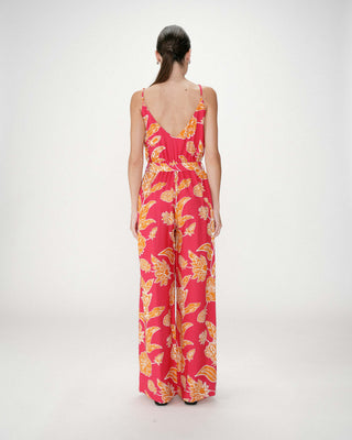 Combinaison pantalon cache-cœur bretelles fuchsia Wilderose
