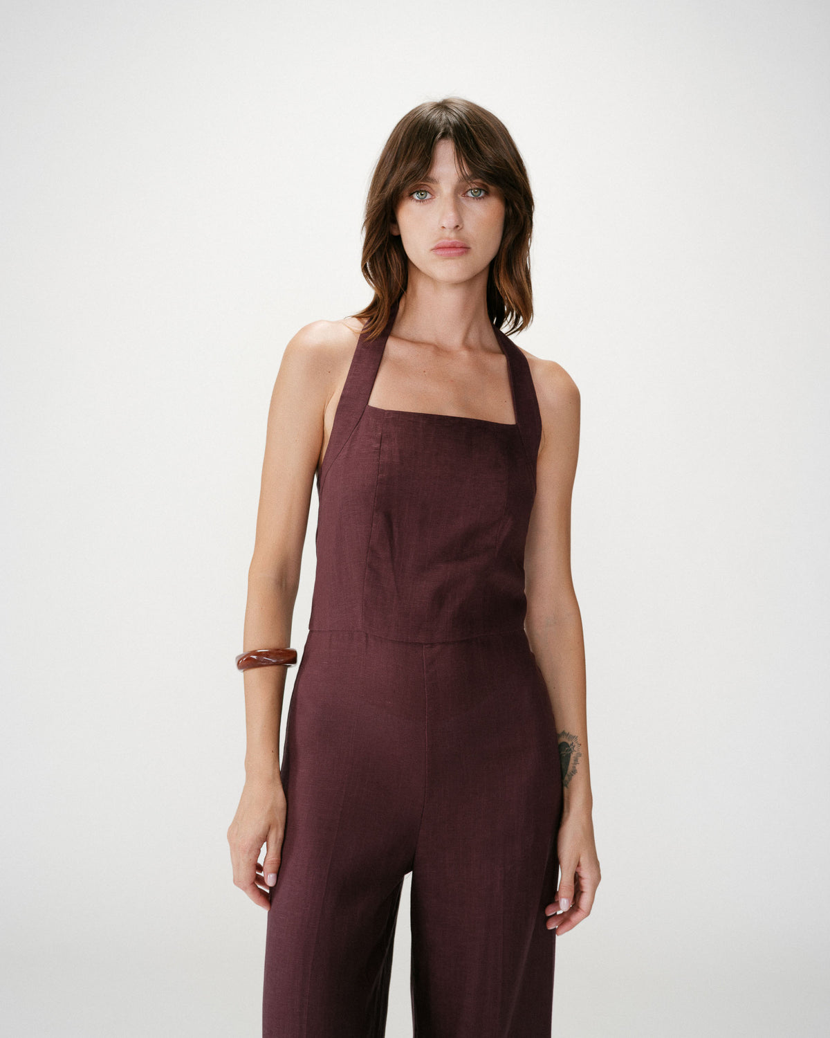 Combinaison pantalon droite encolure carrée chocolat Wish