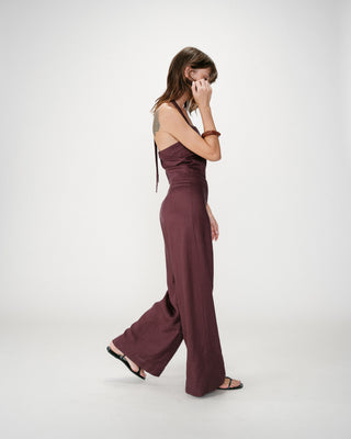 Combinaison pantalon droite encolure carrée chocolat Wish