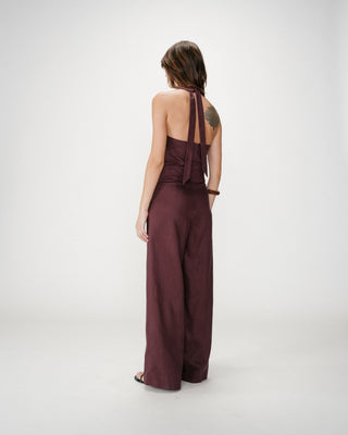 Combinaison pantalon droite encolure carrée chocolat Wish