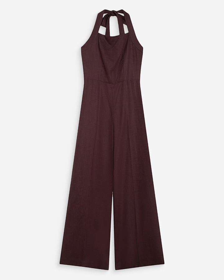 Combinaison pantalon droite encolure carrée chocolat Wish