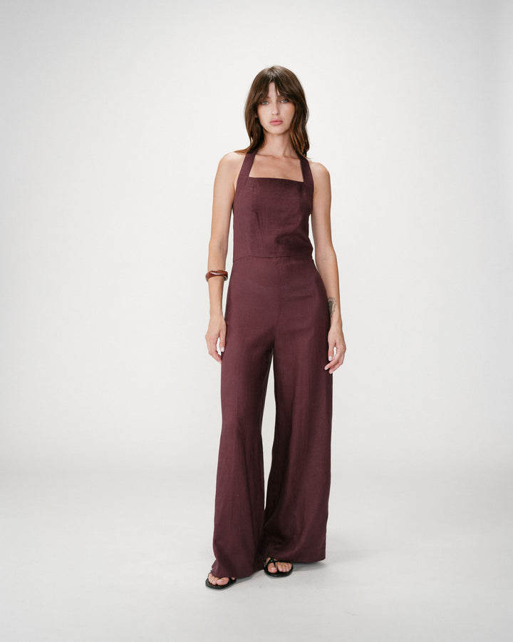 Combinaison pantalon droite encolure carrée chocolat Wish