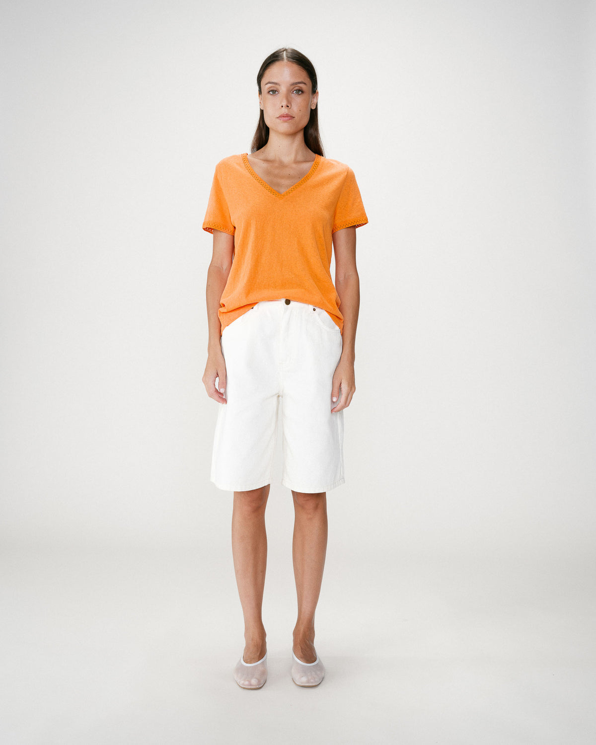 Straight V-neck short-sleeve top orange Willem