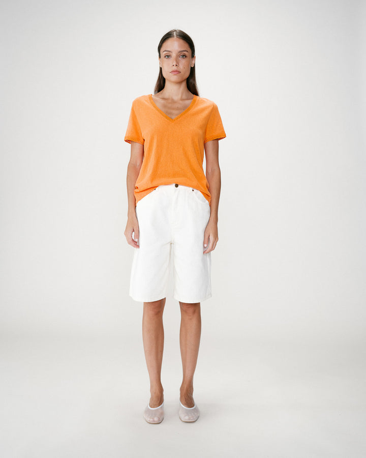 Straight V-neck short-sleeve top orange Willem