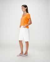 Straight V-neck short-sleeve top orange Willem