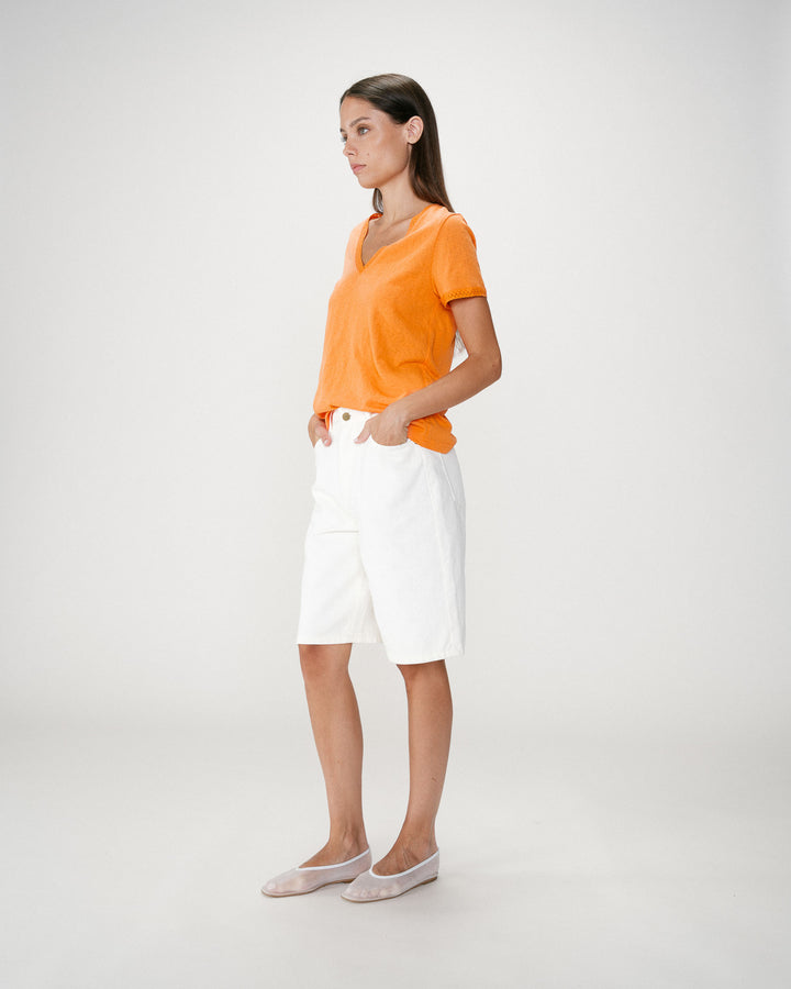 Straight V-neck short-sleeve top orange Willem