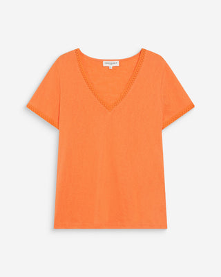 Straight V-neck short-sleeve top orange Willem