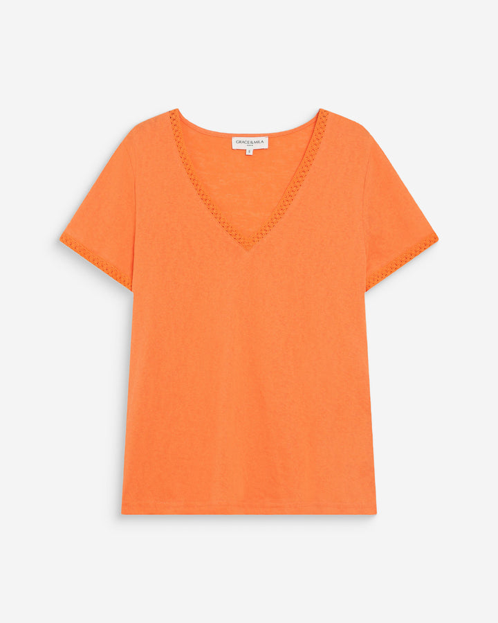 Straight V-neck short-sleeve top orange Willem