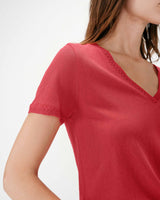 Straight V-neck short-sleeve top rouge Willem
