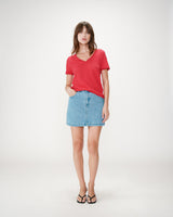 Straight V-neck short-sleeve top rouge Willem