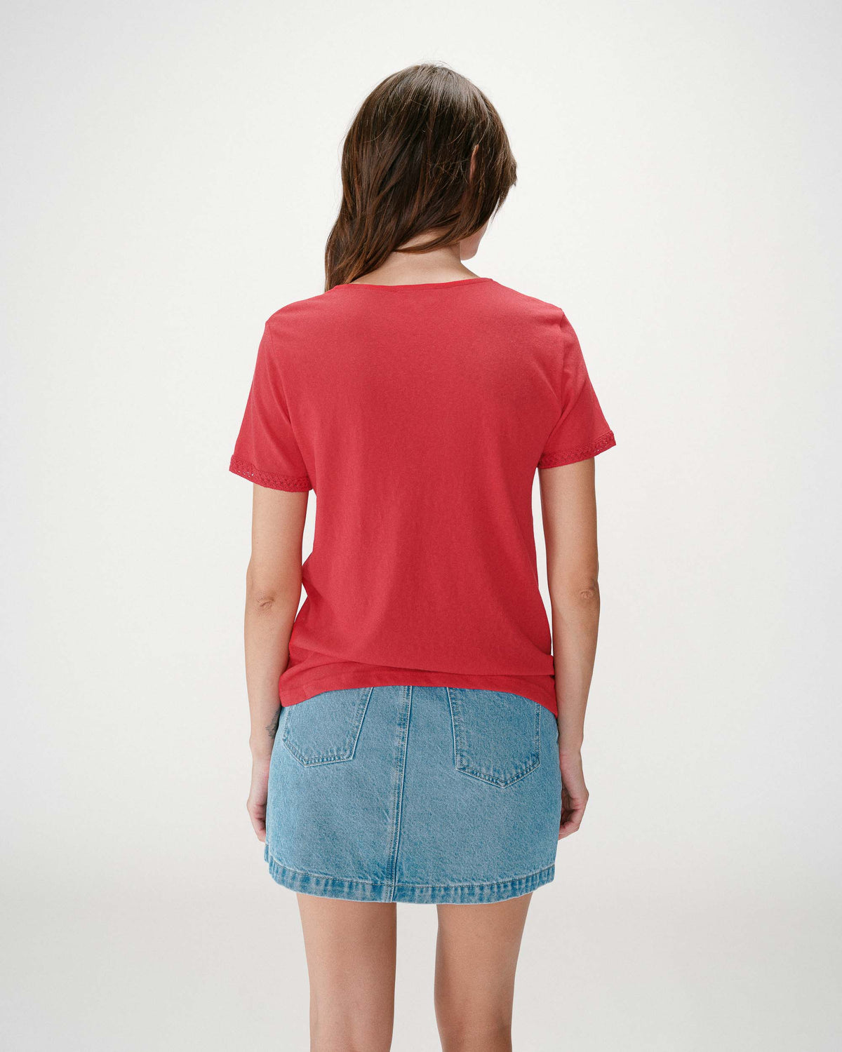 Straight V-neck short-sleeve top rouge Willem