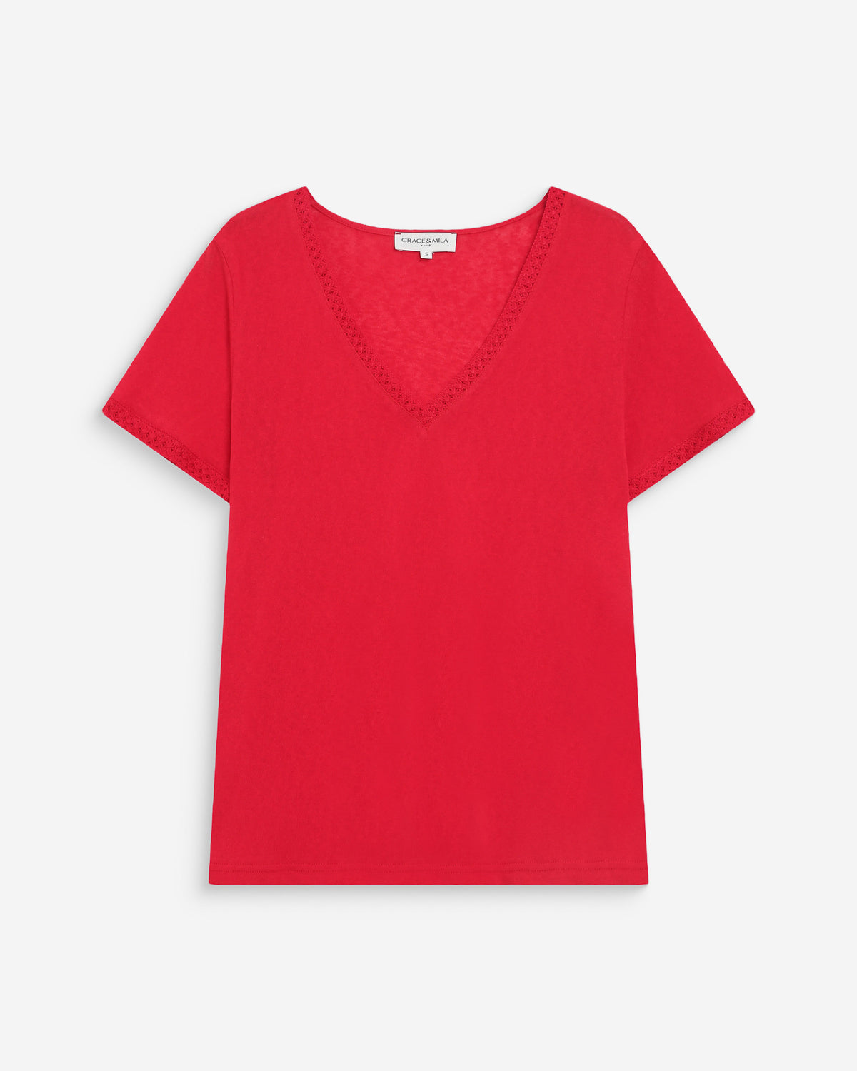 Straight V-neck short-sleeve top rouge Willem