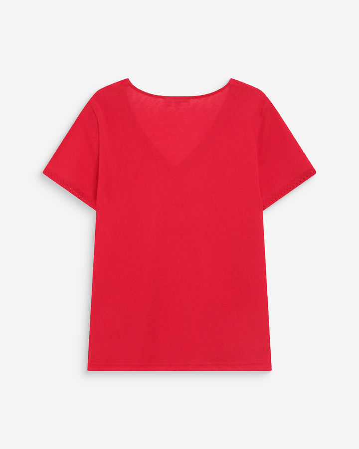 Straight V-neck short-sleeve top rouge Willem