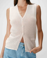 Cardigan en maille ajourée col V sans manches beige Wayne