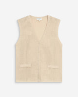 Cardigan en maille ajourée col V sans manches beige Wayne