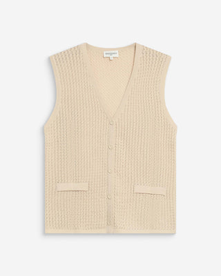 Cardigan en maille ajourée col V sans manches beige Wayne