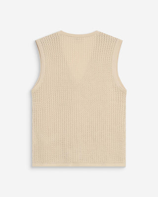 Cardigan en maille ajourée col V sans manches beige Wayne