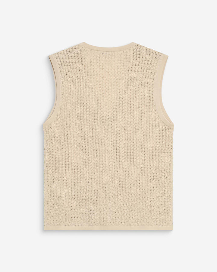 Cardigan en maille ajourée col V sans manches beige Wayne