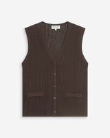 Cardigan en maille ajourée col V sans manches chocolat Wayne