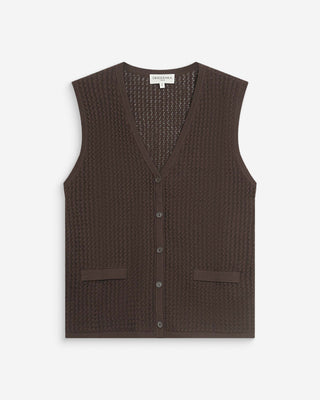 Cardigan en maille ajourée col V sans manches chocolat Wayne