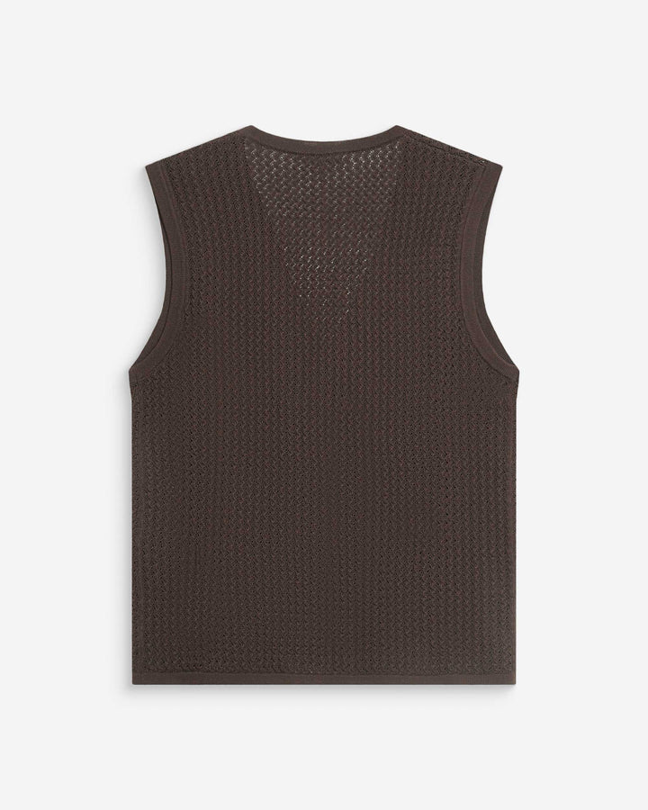 Cardigan en maille ajourée col V sans manches chocolat Wayne