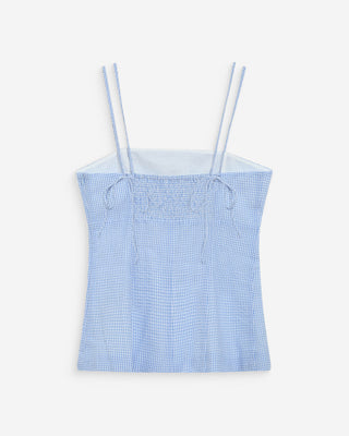 Top en coton vichy ajusté col carré ciel Wynel