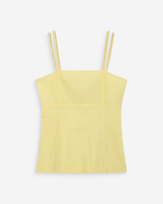 Top en coton vichy ajusté col carré jaune Wynel