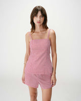 Fitted gingham cotton square-neck top rouge Wynel