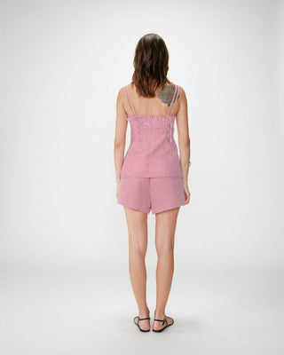 Top en coton vichy ajusté col carré rouge Wynel