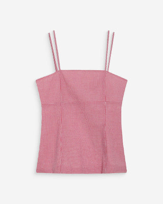 Top en coton vichy ajusté col carré rouge Wynel