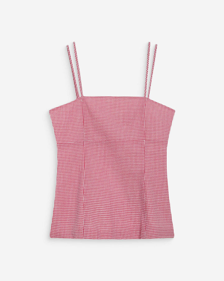 Fitted gingham cotton square-neck top rouge Wynel