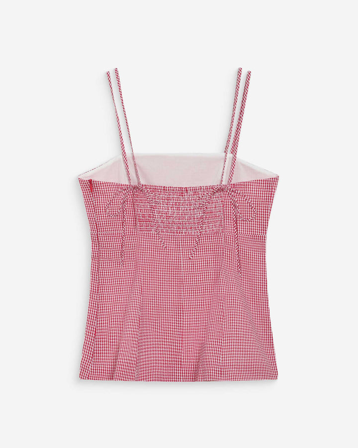 Fitted gingham cotton square-neck top rouge Wynel