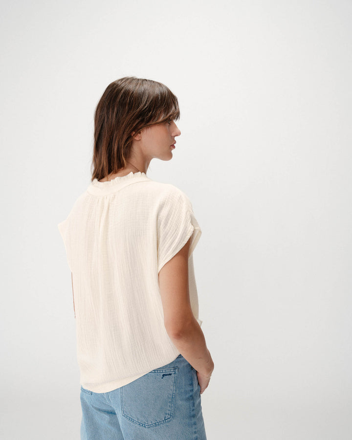 Chemise en gaze de coton manches courtes ecru Wesra