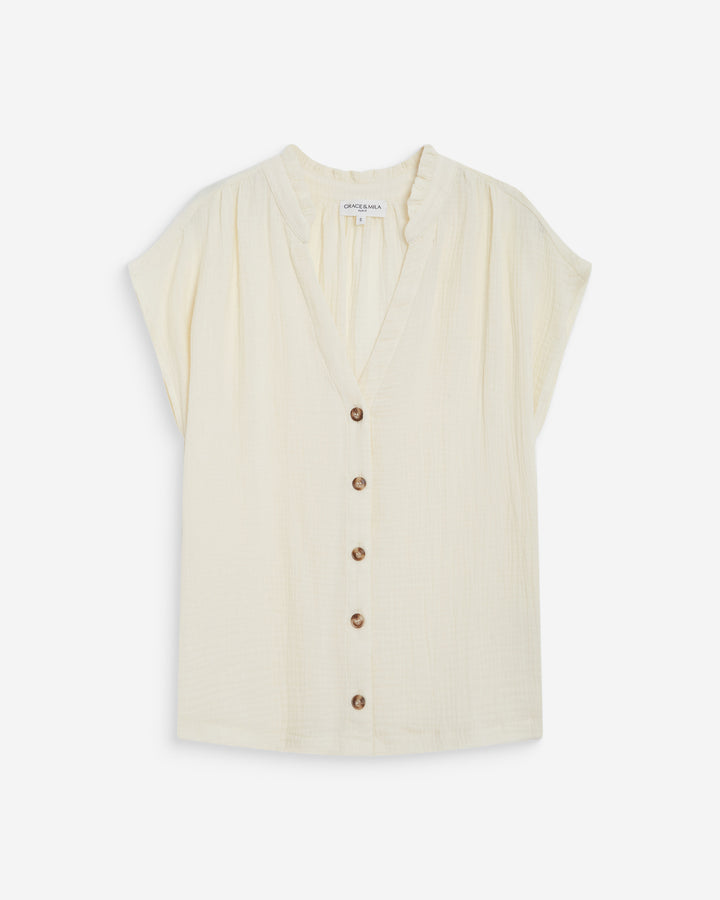 Chemise en gaze de coton manches courtes ecru Wesra