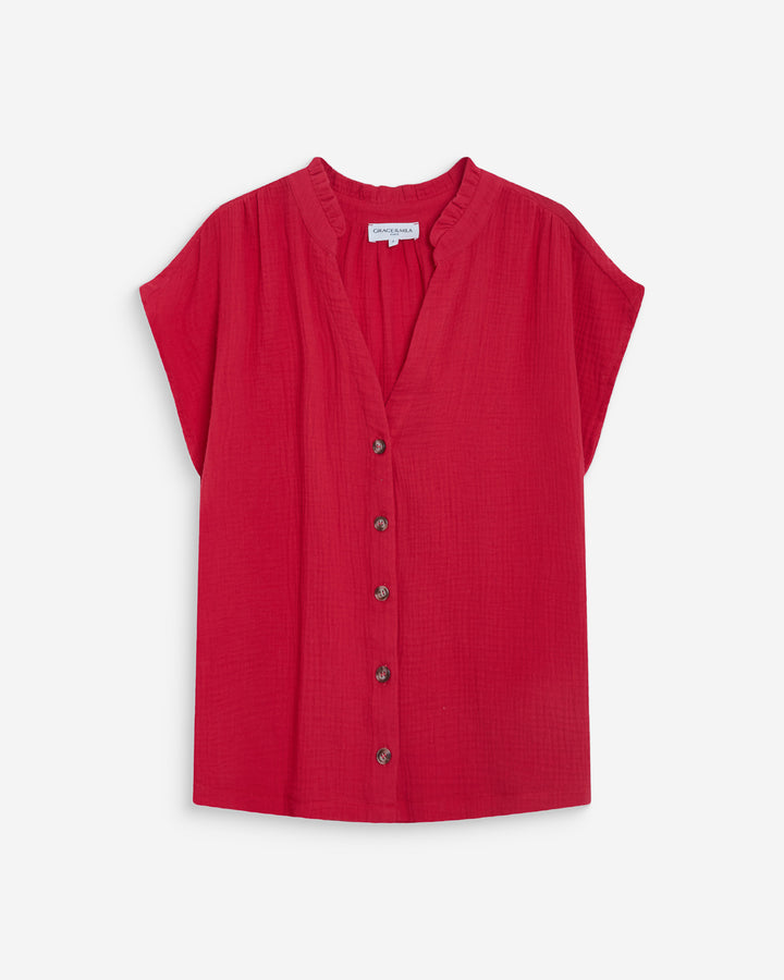 Chemise en gaze de coton manches courtes fuchsia Wesra