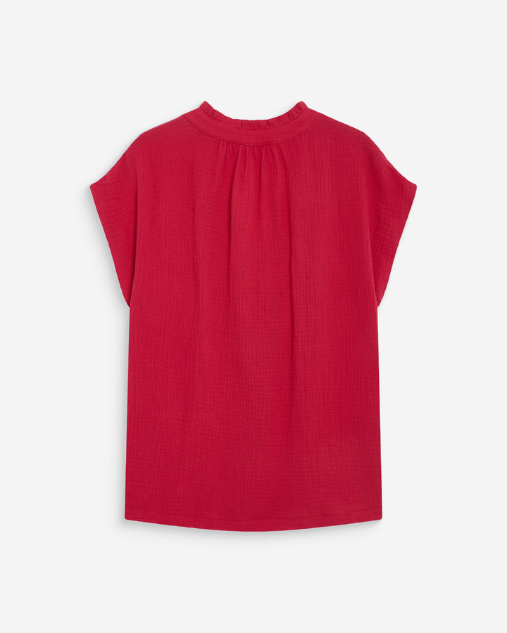 Chemise en gaze de coton manches courtes fuchsia Wesra