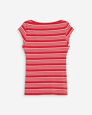 T-shirt col bateau ajusté à rayures rouge Wake