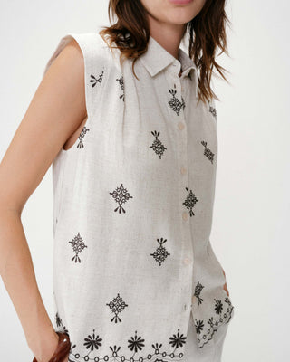Chemise sans manches à motifs brodés chocolat Wisenna