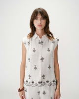 Chemise sans manches à motifs brodés chocolat Wisenna