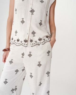 Chemise sans manches à motifs brodés chocolat Wisenna