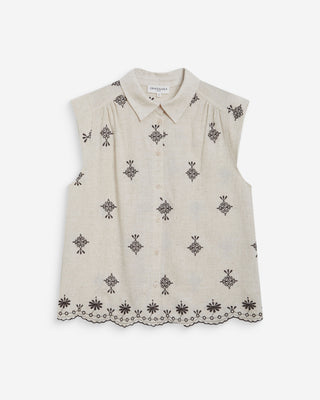 Chemise sans manches à motifs brodés chocolat Wisenna