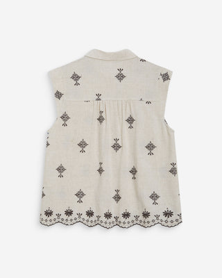Chemise sans manches à motifs brodés chocolat Wisenna