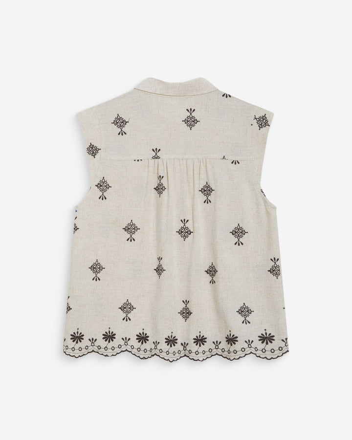 Chemise sans manches à motifs brodés chocolat Wisenna