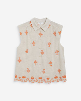 Chemise sans manches à motifs brodés orange Wisenna