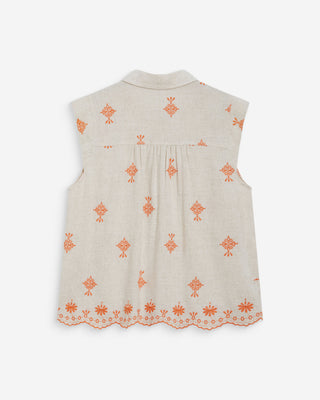 Chemise sans manches à motifs brodés orange Wisenna