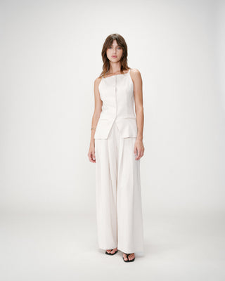 Gilet de tailleur en tencel et lin col carré sable Winston