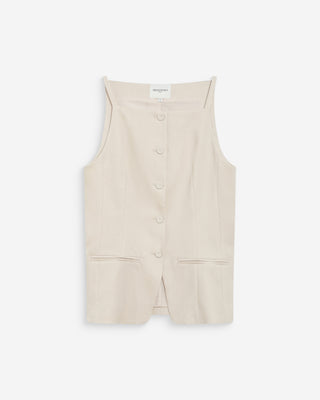 Gilet de tailleur en tencel et lin col carré sable Winston