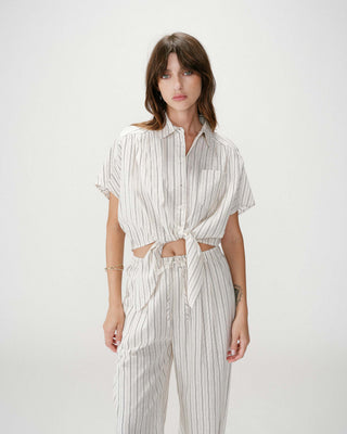 Chemise oversize rayée à nouer sable Wendee